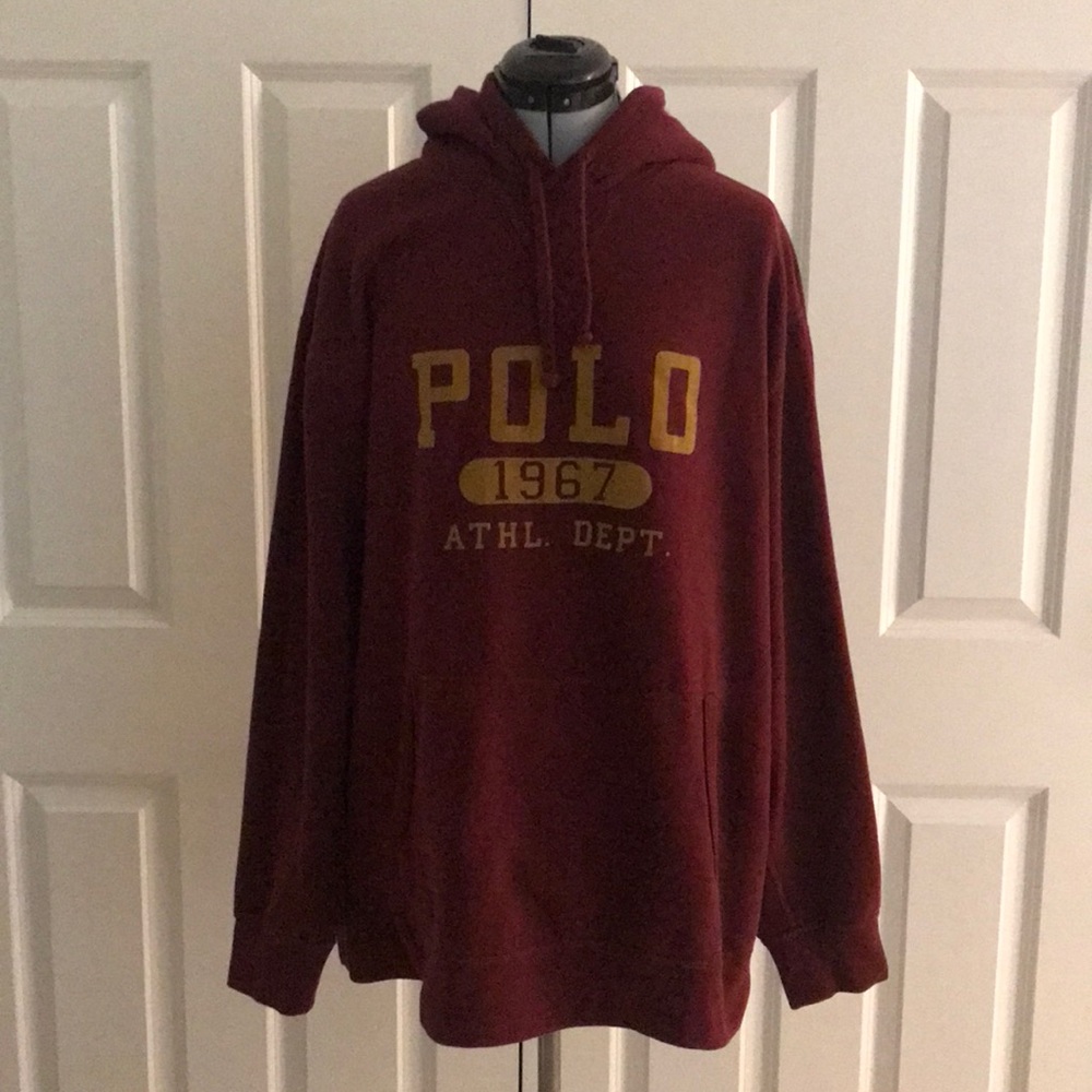 Polo Ralph Lauren 1967 ATHL. DEPT. Burgundy Hoodie Sweatshirt XL T
